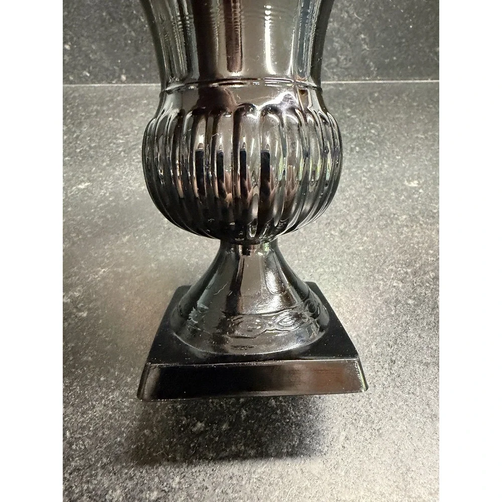 Black Urn Vase Halloween Goth Gothic Decor Glossy Pedestal 5.5